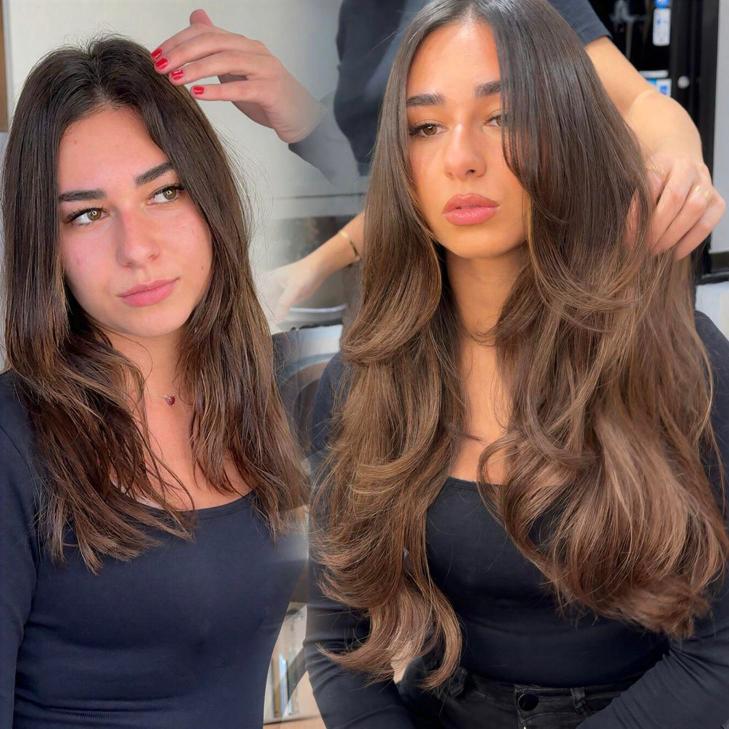 Client before and after, about 200 grams of custom hair