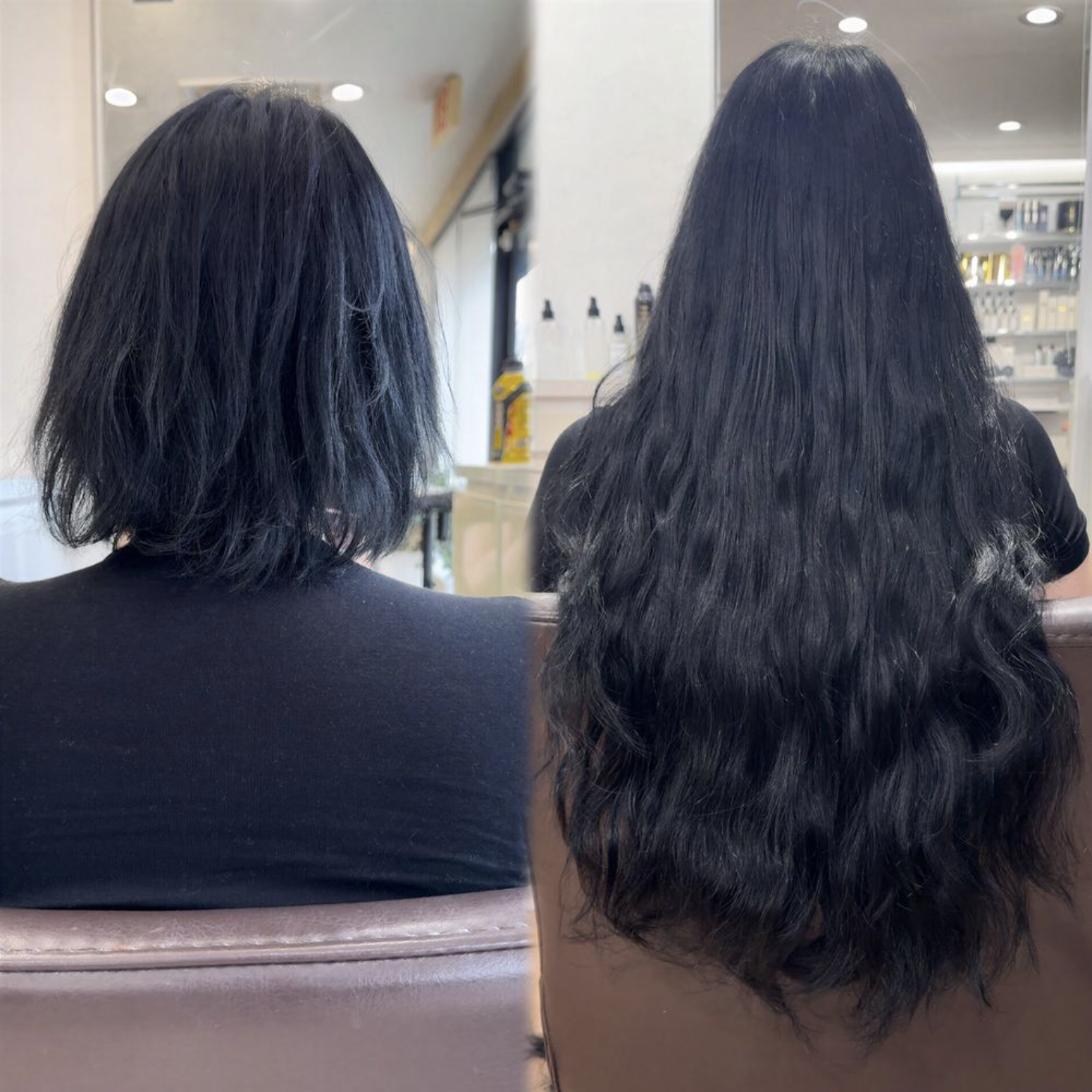 Client before and after, about 300 grams of custom hair